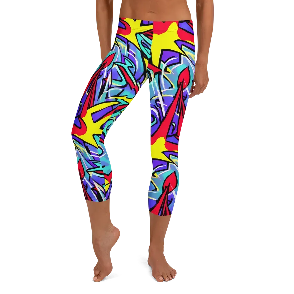 Neon Turbulence on Capri Leggings — Front
