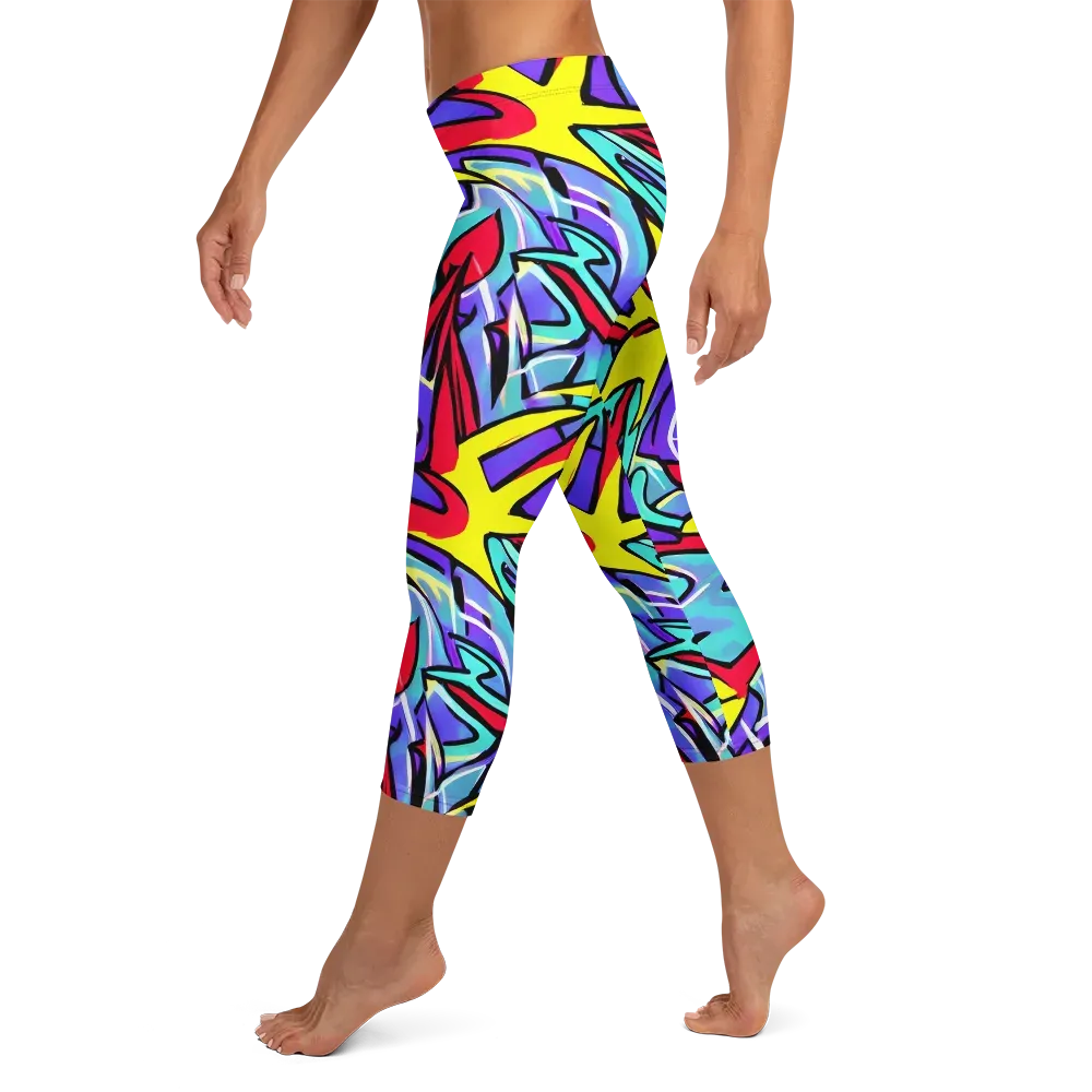Neon Turbulence on Capri Leggings — Left