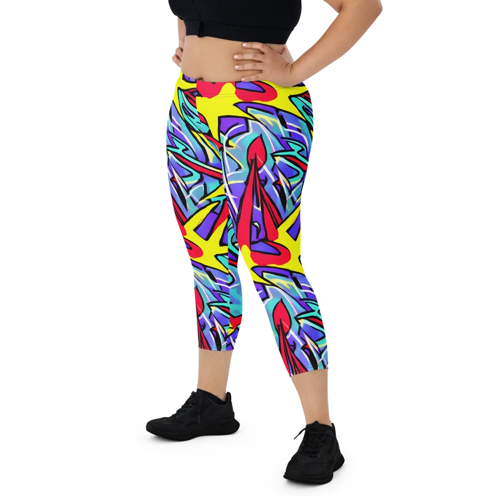 Neon Turbulence on Capri Leggings — Front