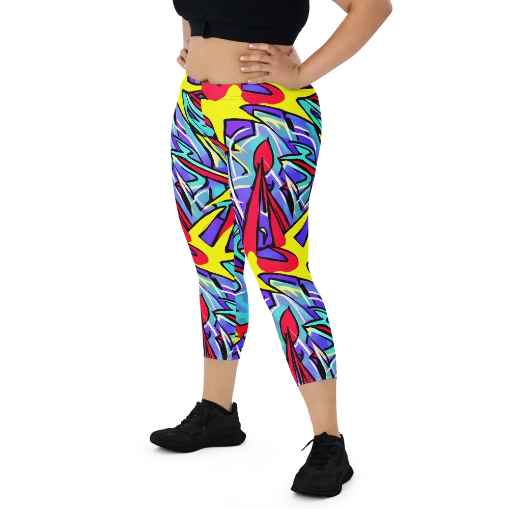 Neon Turbulence on Capri Leggings — Front