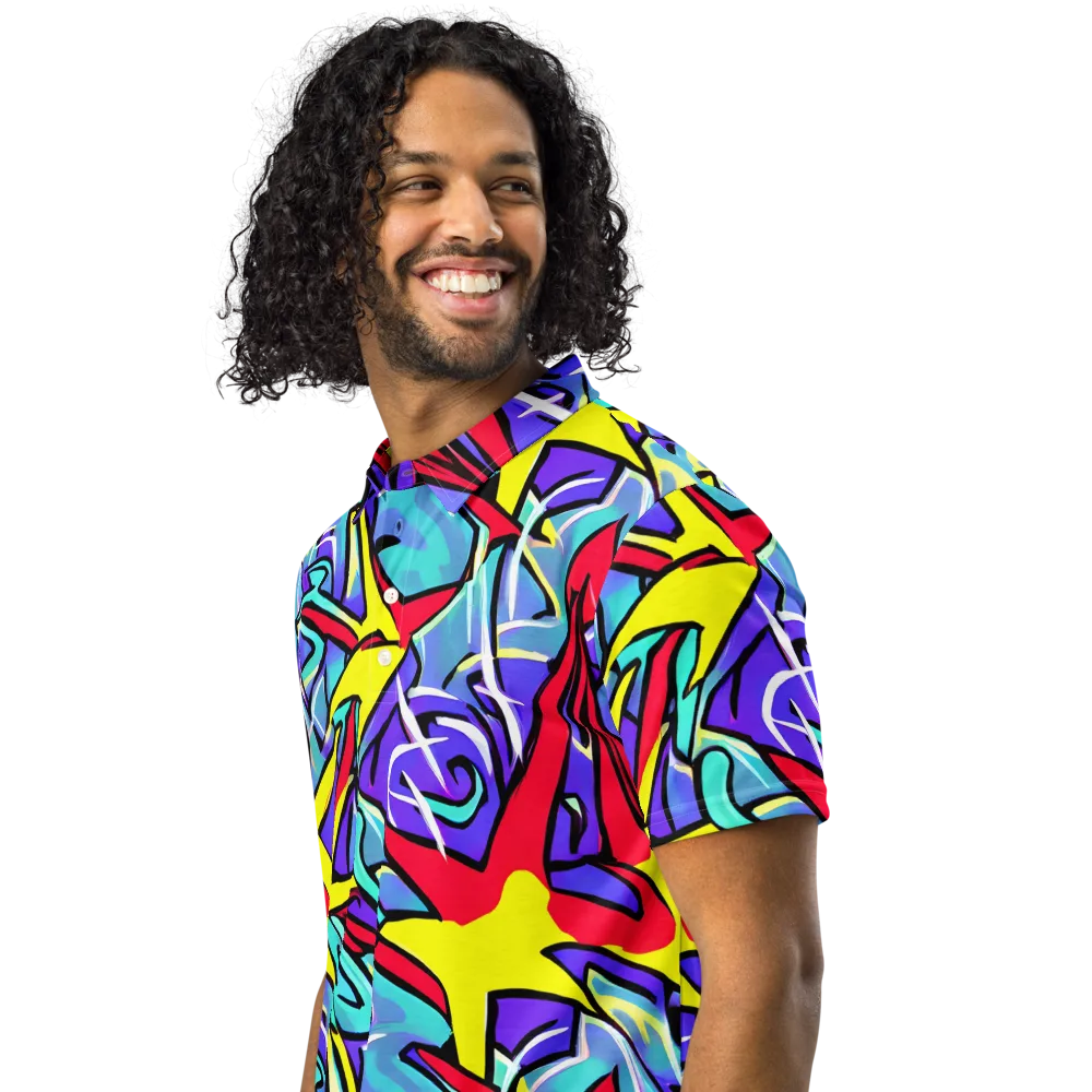 Neon Turbulence on Men's Slim Fit Polo Shirt — Left Front