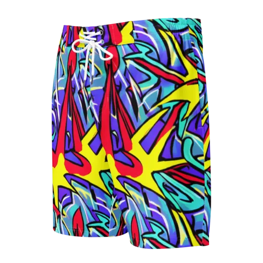 Neon Turbulence on a Men's Board Shorts
