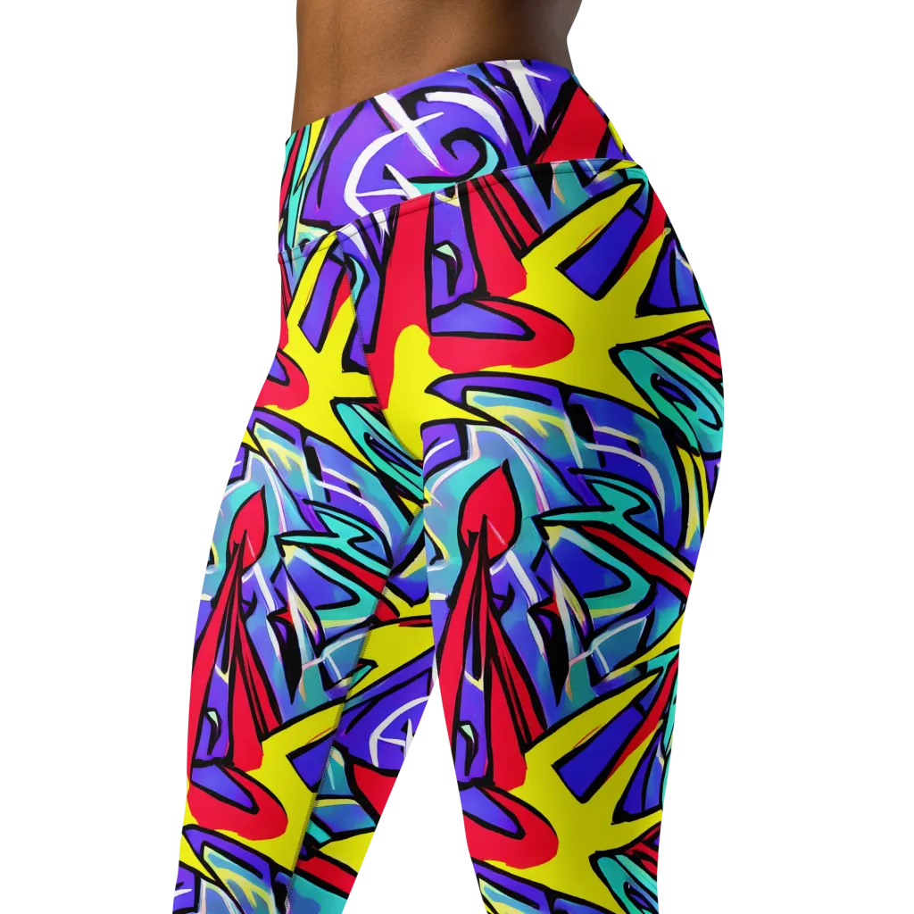 Neon Turbulence on Yoga Leggings — Left Front