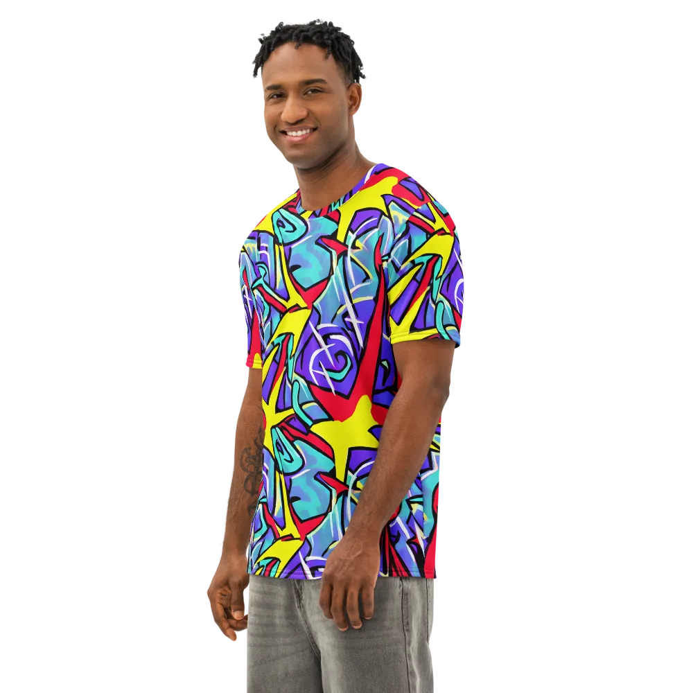 Neon Turbulence on Men's Cotton Crew Neck T-Shirt — Left Front