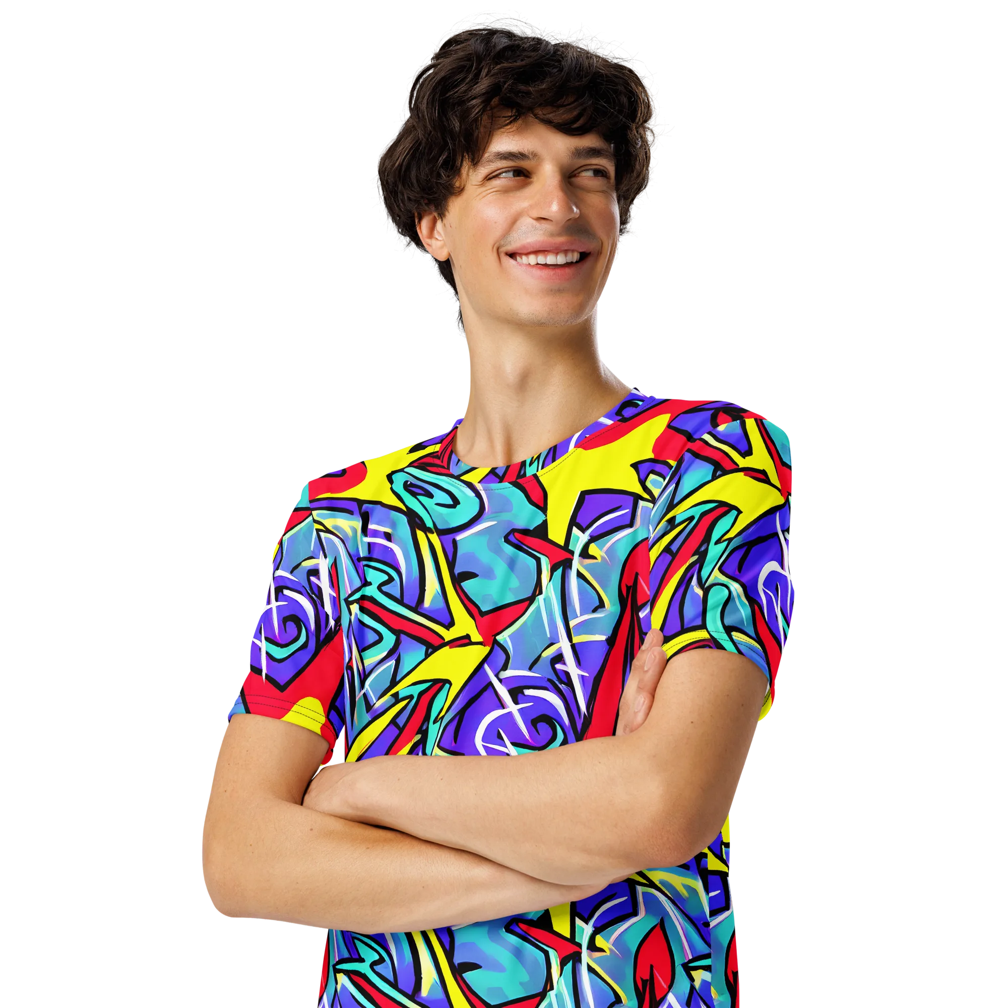 Neon Turbulence on Men's Crew Neck T-Shirt — Left Front