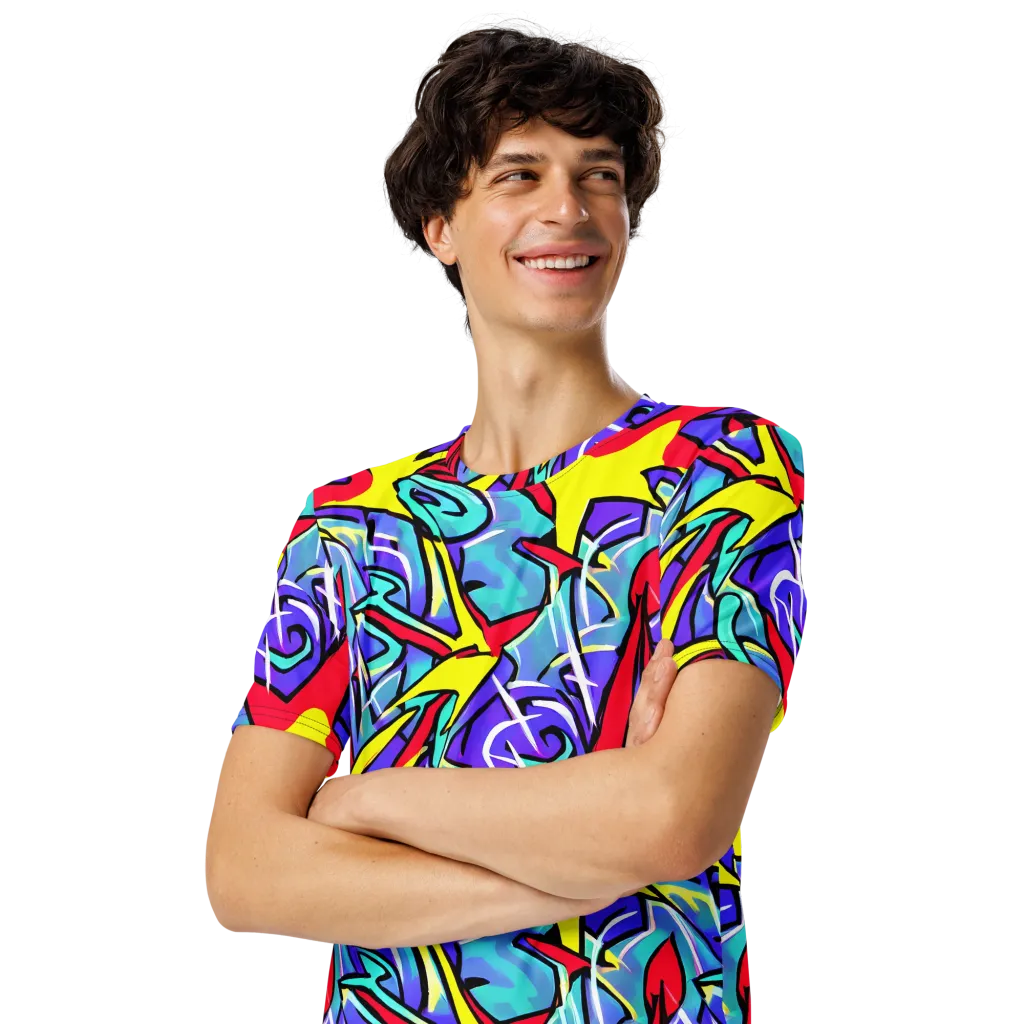 Neon Turbulence on Men's Crew Neck T-Shirt — Left Front