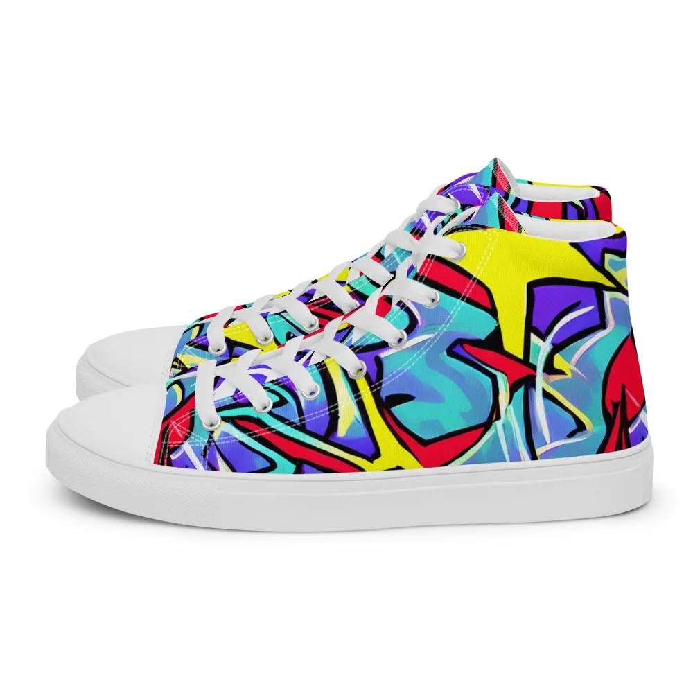 Neon Turbulence on Men's High Top Canvas Shoes — Left