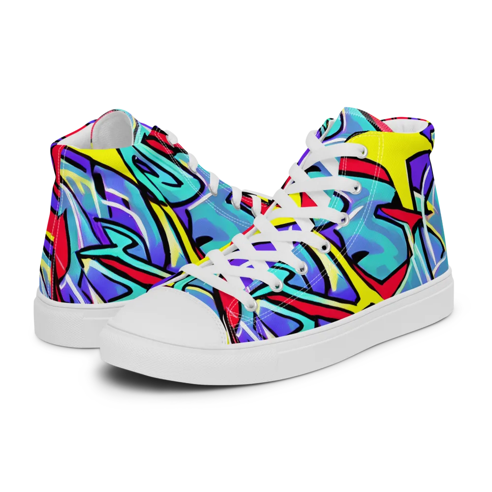 Neon Turbulence on Men's High Top Canvas Shoes — Left