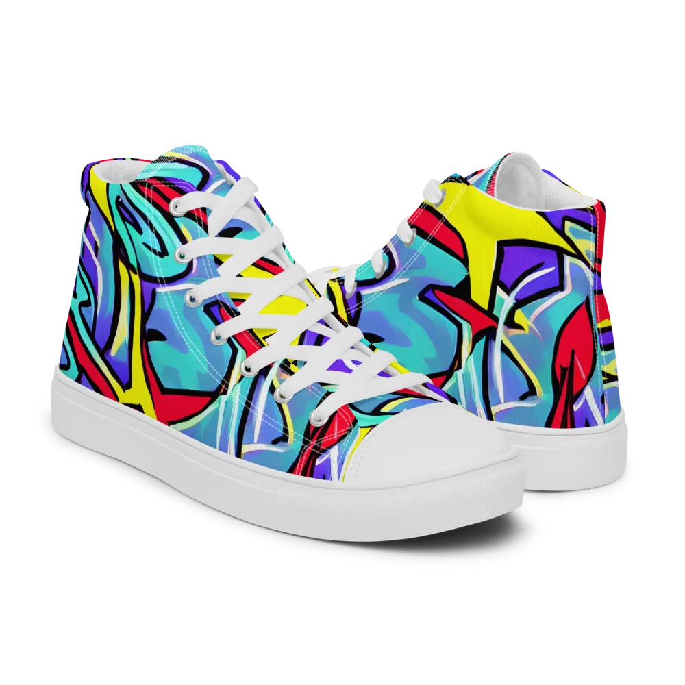 Neon Turbulence on Men's High Top Canvas Shoes — Right