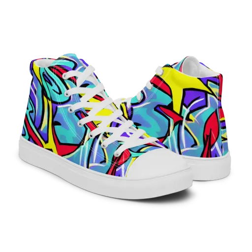 Neon Turbulence on a Men's High Top Canvas Shoes
