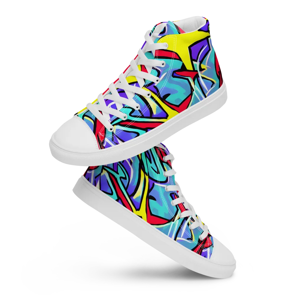 Neon Turbulence on Men's High Top Canvas Shoes — Front