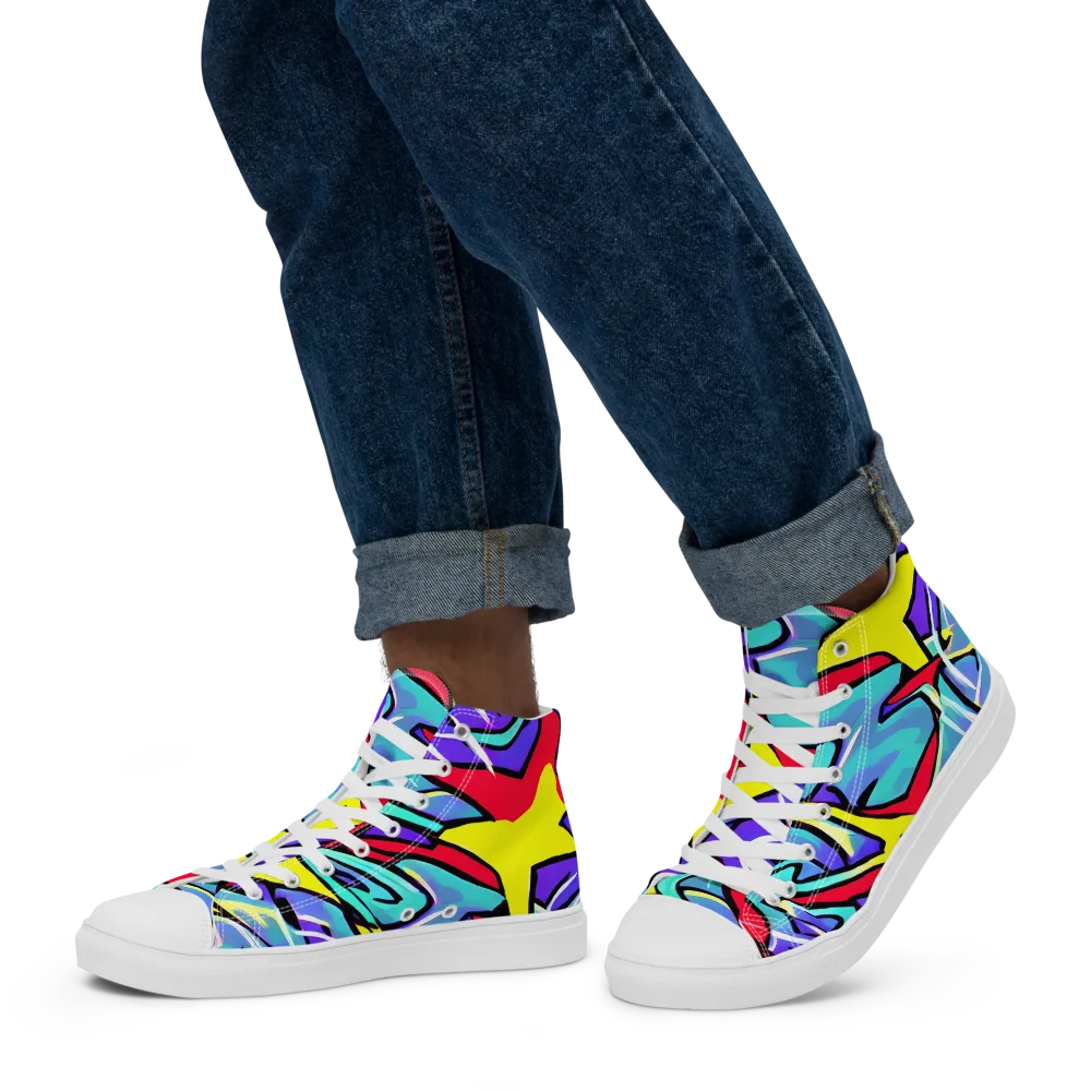 Neon Turbulence on Men's High Top Canvas Shoes — Left