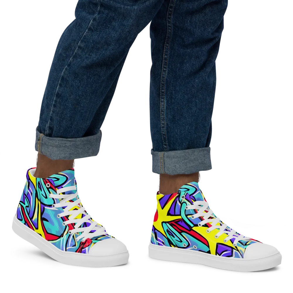 Neon Turbulence on Men's High Top Canvas Shoes — Right