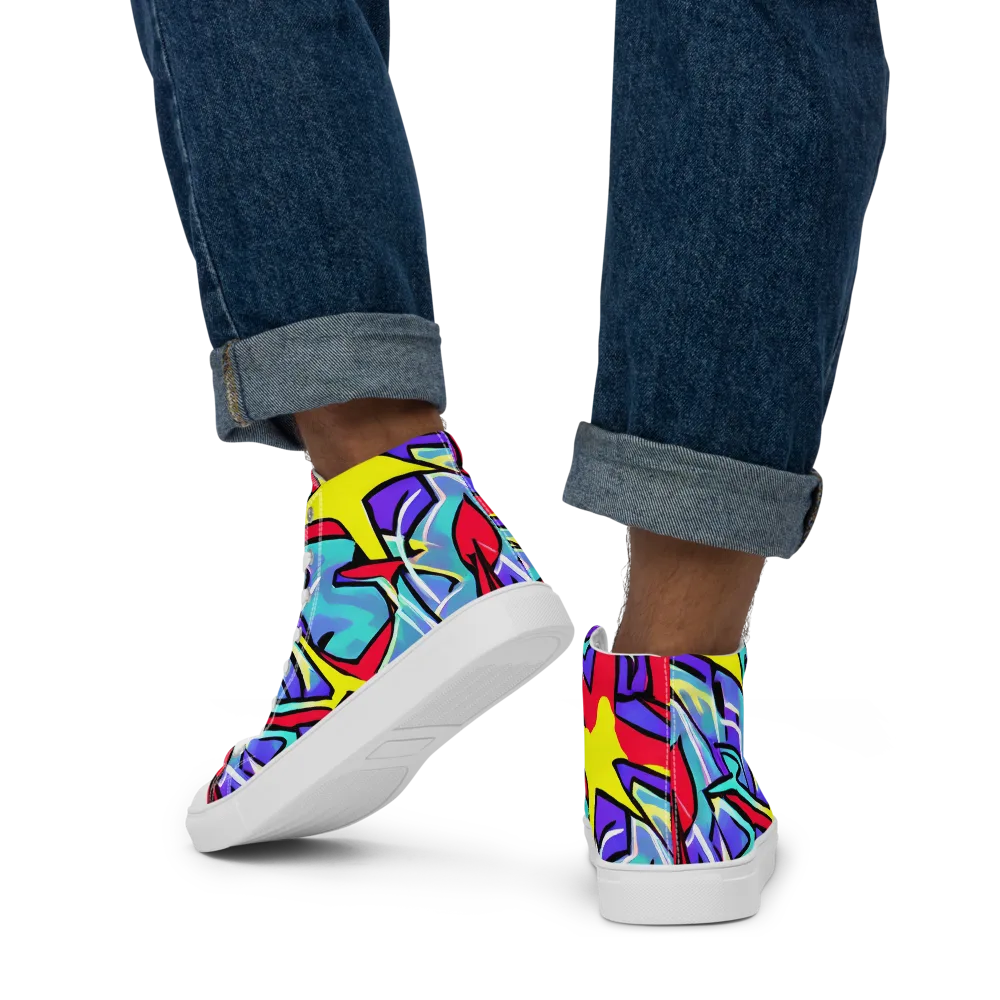 Neon Turbulence on Men's High Top Canvas Shoes — Back