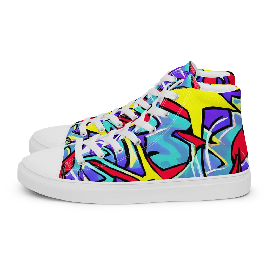 Neon Turbulence on Women's High Top Canvas Shoes — Left
