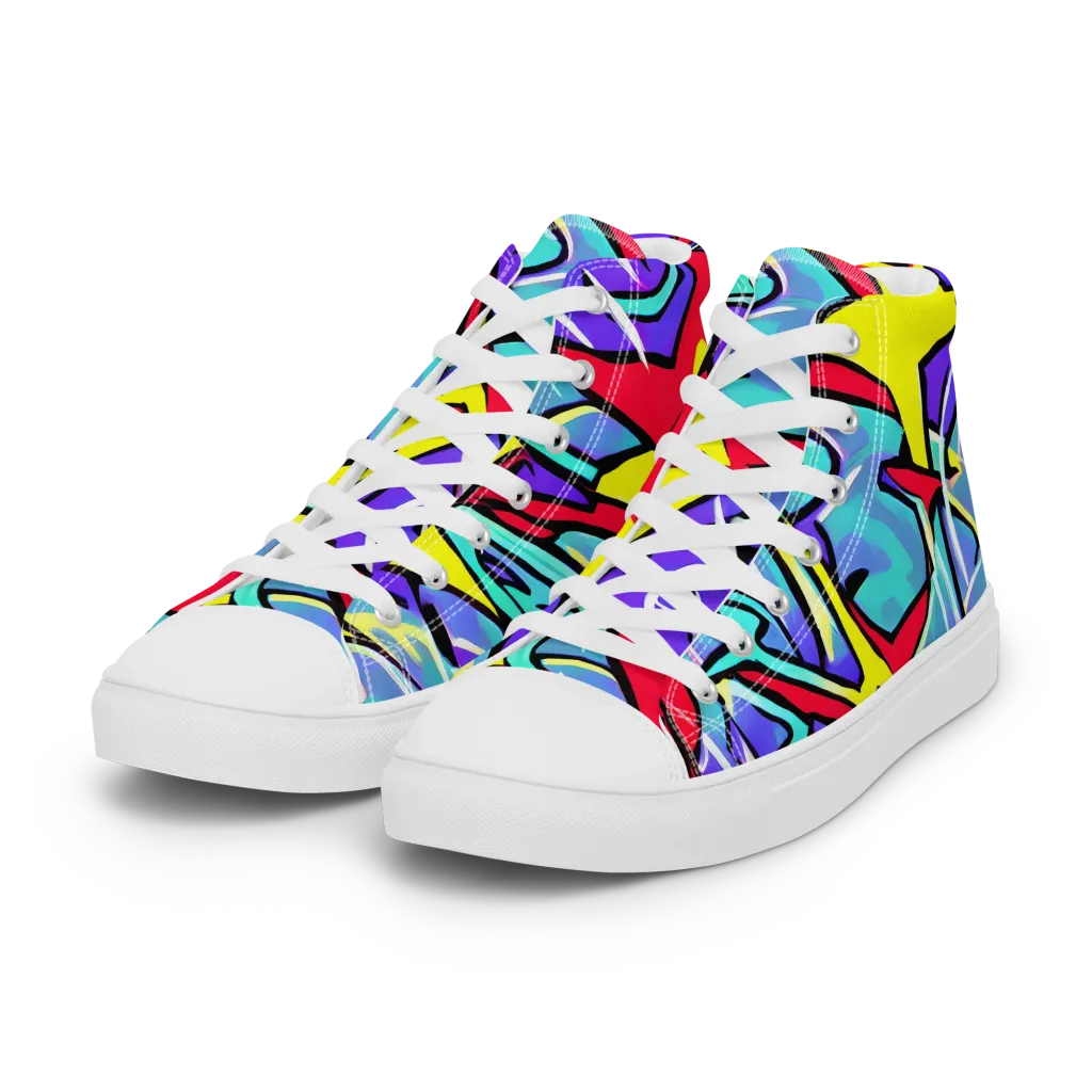Neon Turbulence on Women's High Top Canvas Shoes — Left Front