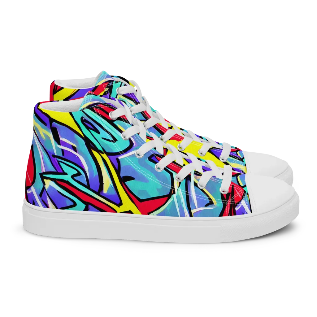 Neon Turbulence on Women's High Top Canvas Shoes — Right