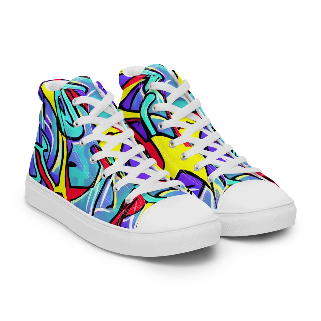 Neon Turbulence on Women's High Top Canvas Shoes — Right Front