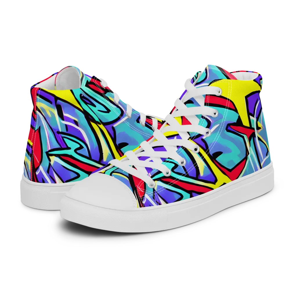 Neon Turbulence on Women's High Top Canvas Shoes — Left