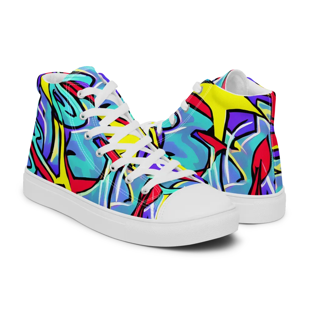 Neon Turbulence on Women's High Top Canvas Shoes — Right