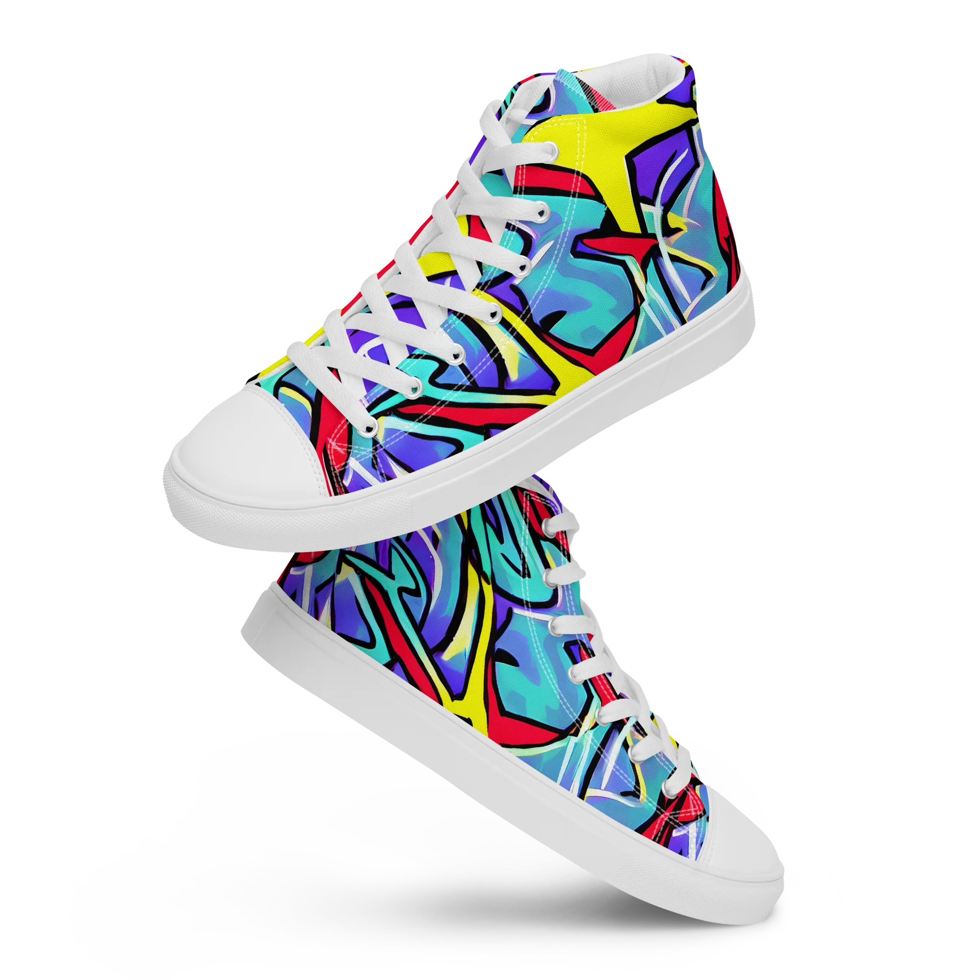 Neon Turbulence on Women's High Top Canvas Shoes — Front