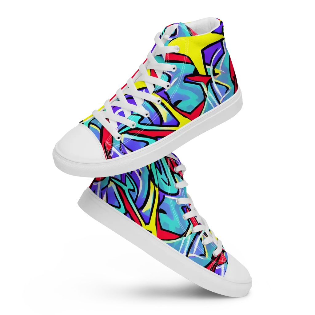 Neon Turbulence on Women's High Top Canvas Shoes — Front