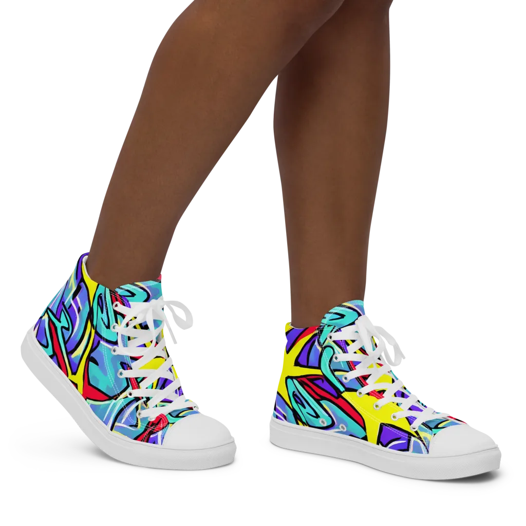 Neon Turbulence on Women's High Top Canvas Shoes — Right