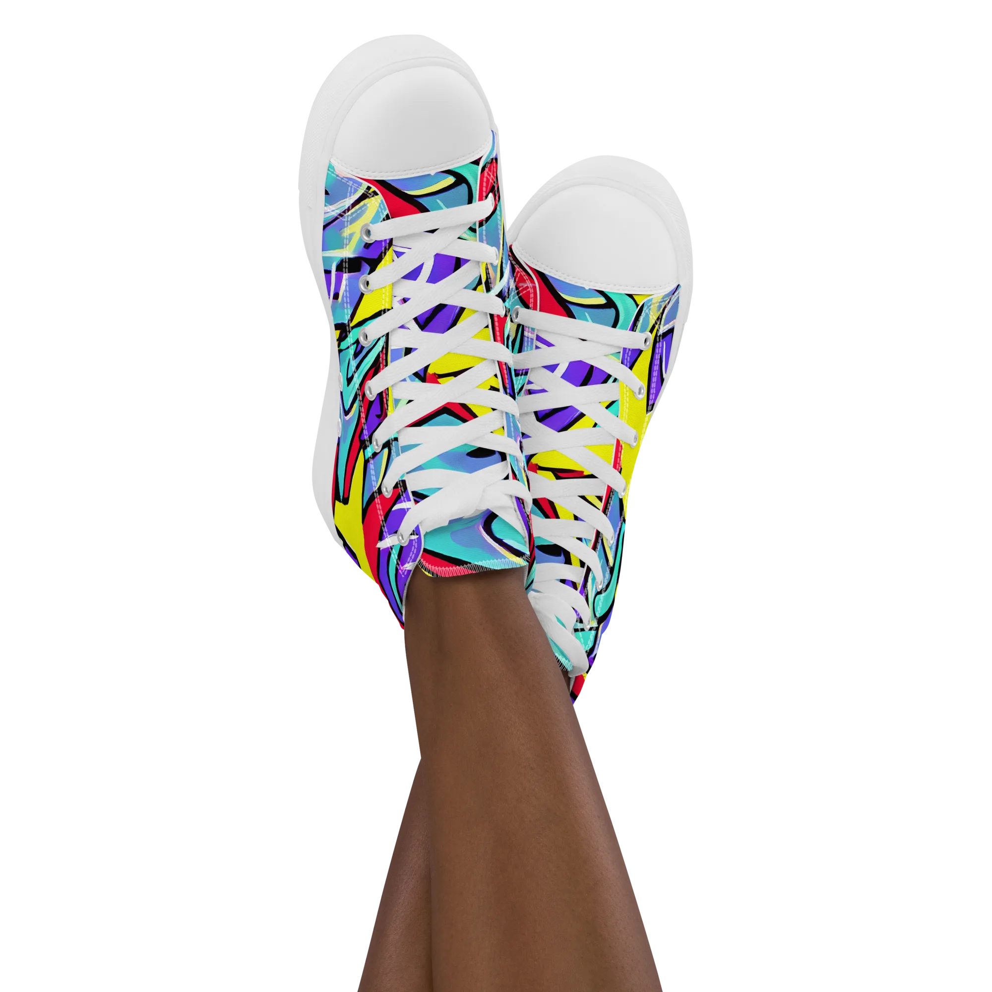 Neon Turbulence on Women's High Top Canvas Shoes — Front
