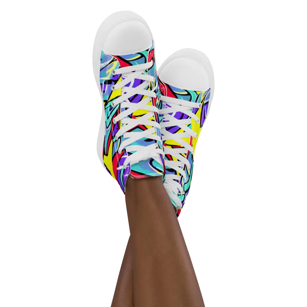 Neon Turbulence on Women's High Top Canvas Shoes — Front