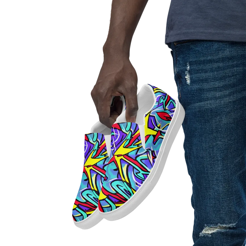 Neon Turbulence on Men's Slip-On Canvas Shoes — Left Front