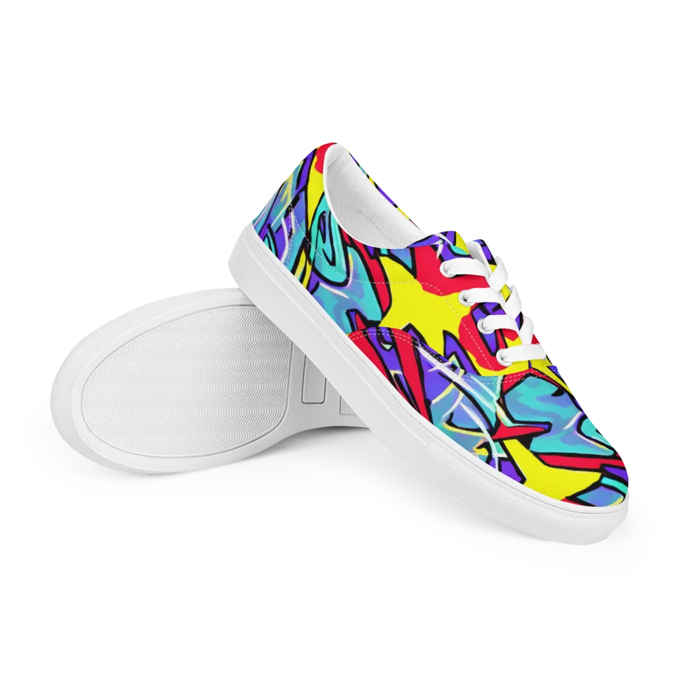 Neon Turbulence on Men's Lace-Up Canvas Shoes — Right Front