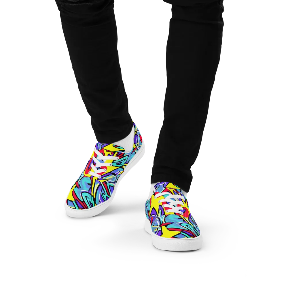 Neon Turbulence on Men's Lace-Up Canvas Shoes — Front