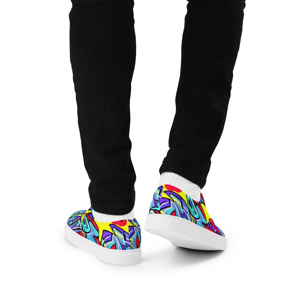 Neon Turbulence on Men's Lace-Up Canvas Shoes — Back