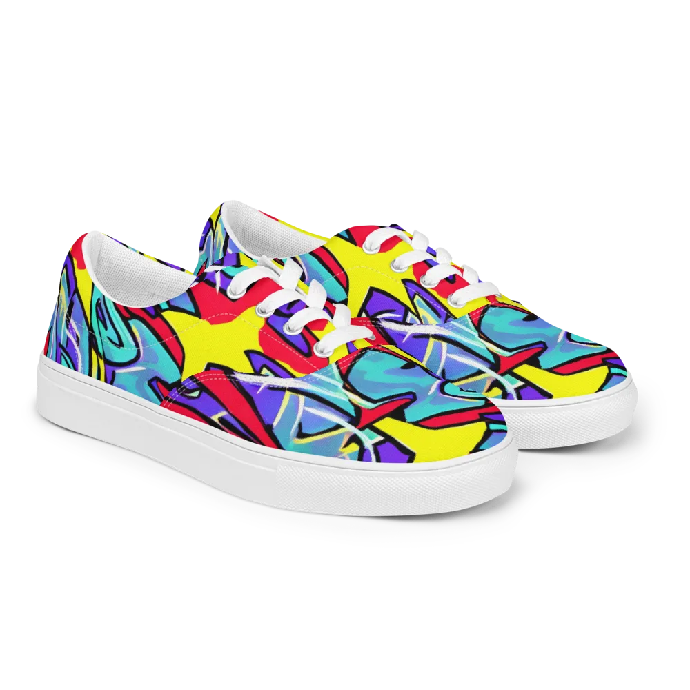 Neon Turbulence on Men's Lace-Up Canvas Shoes — Right Front