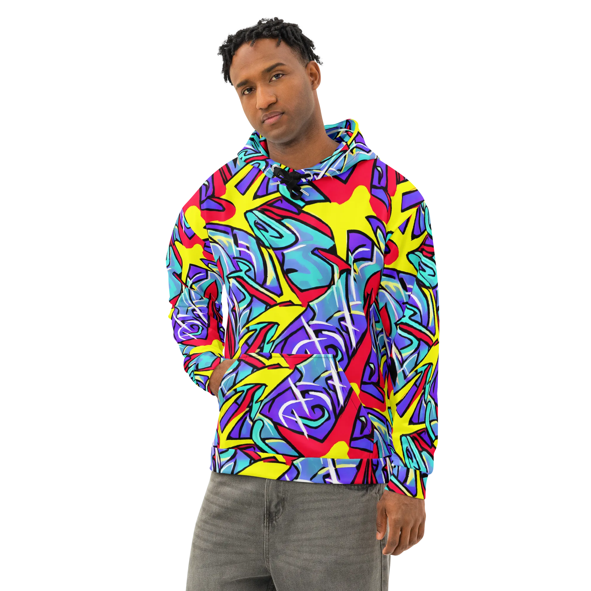 Neon Turbulence on Cotton Hoodie — Left Front