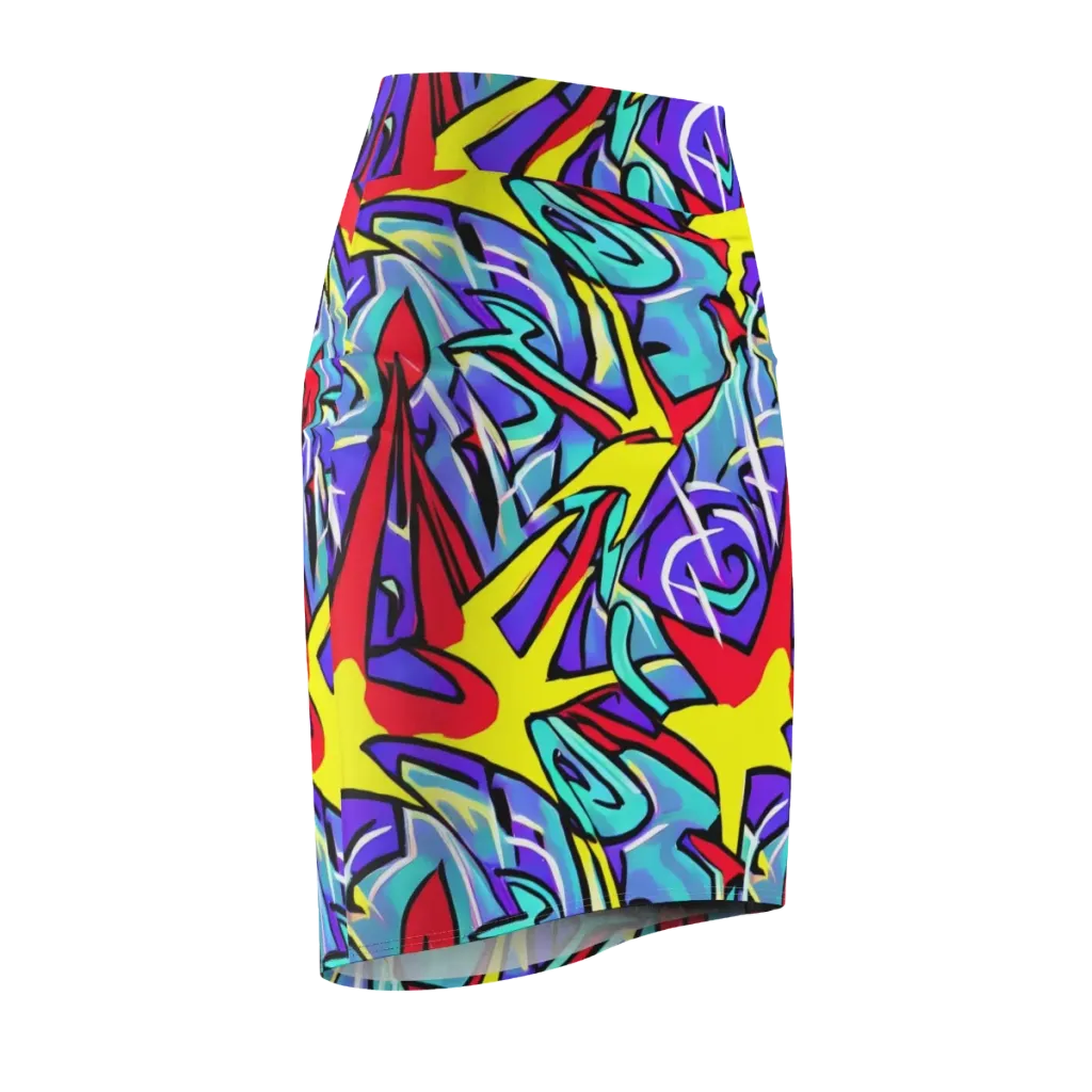 Neon Turbulence on Pencil Skirt — Front Side