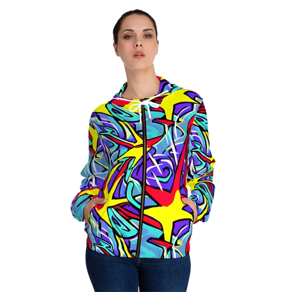Neon Turbulence on Women's Full-Zip Hoodie — Front On Person
