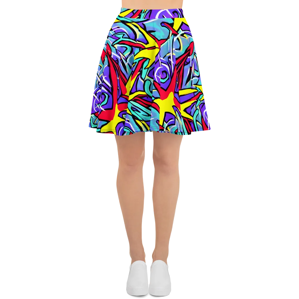Neon Turbulence on Skater Skirt — Front