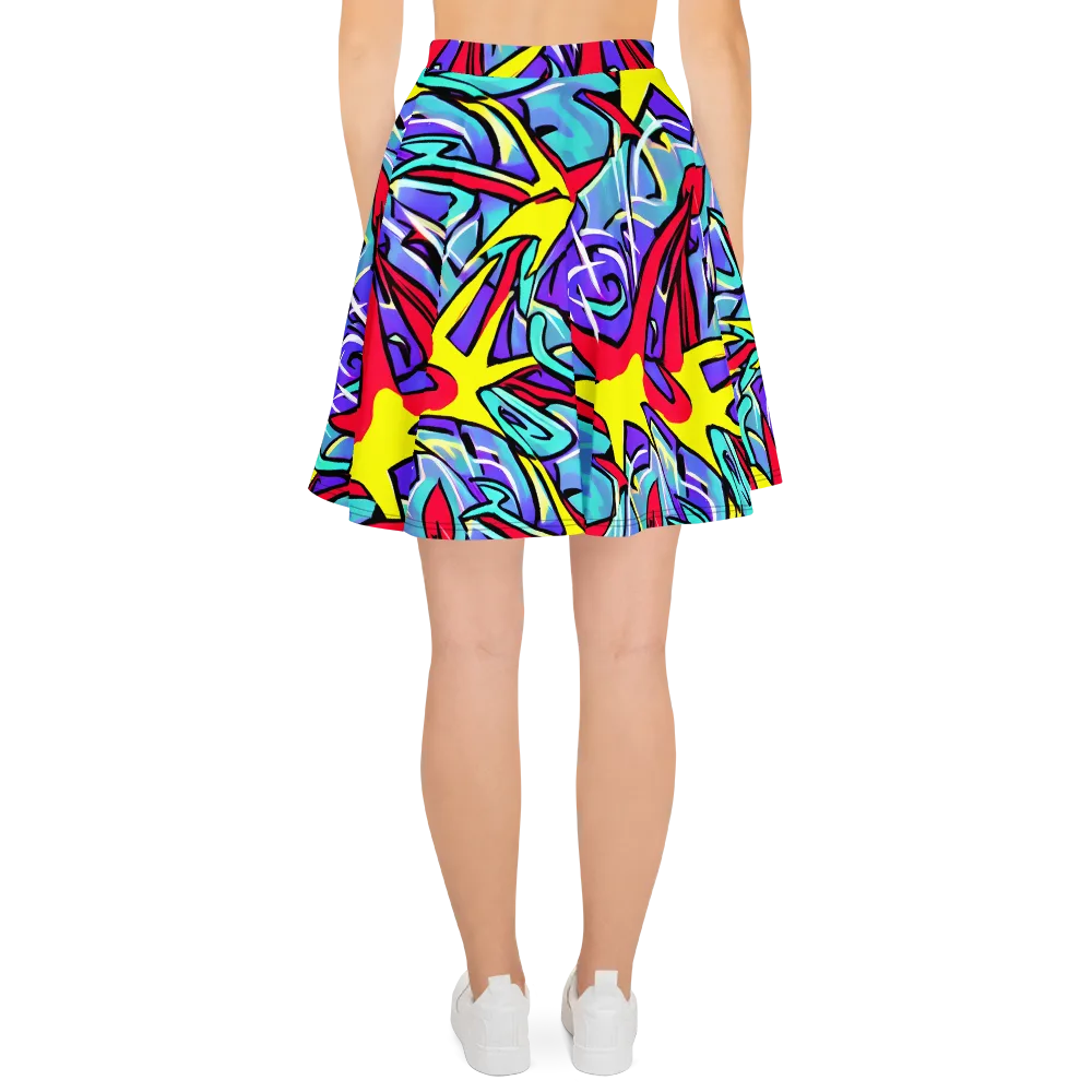 Neon Turbulence on Skater Skirt — Back