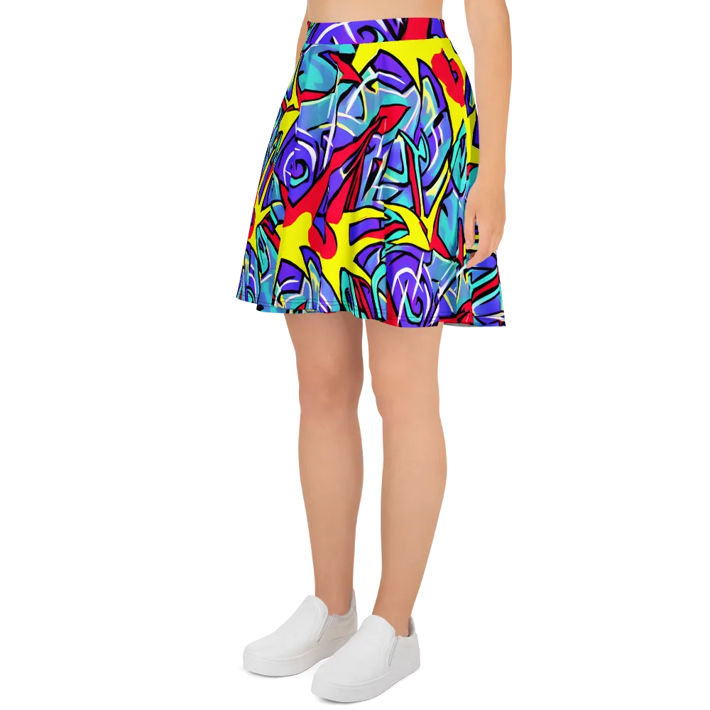 Neon Turbulence on Skater Skirt — Left