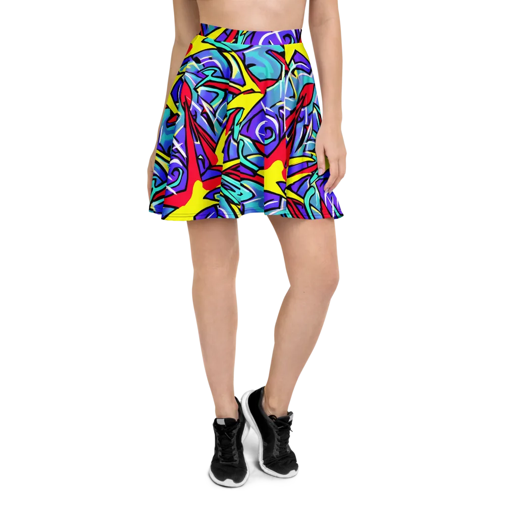 Neon Turbulence on Skater Skirt — Front