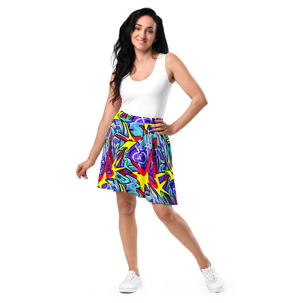Neon Turbulence on Skater Skirt — Front