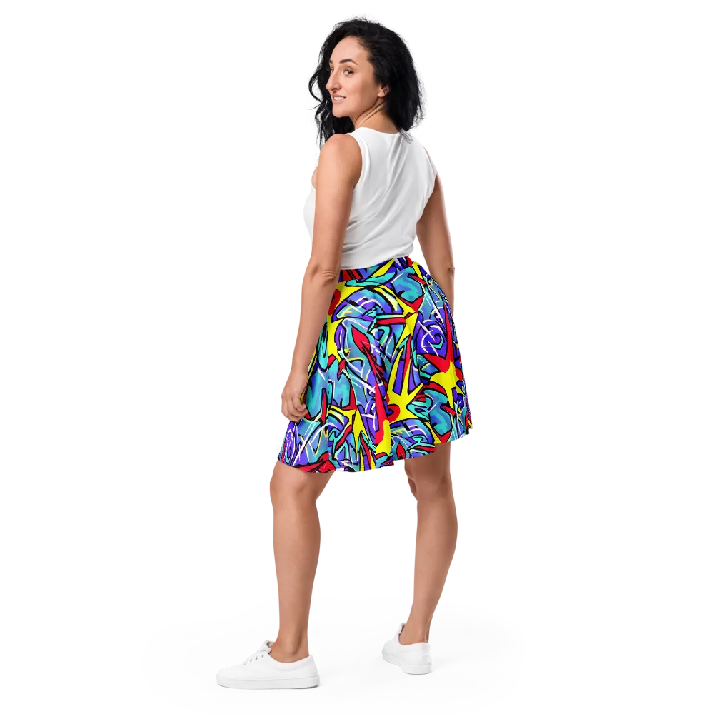 Neon Turbulence on Skater Skirt — Back