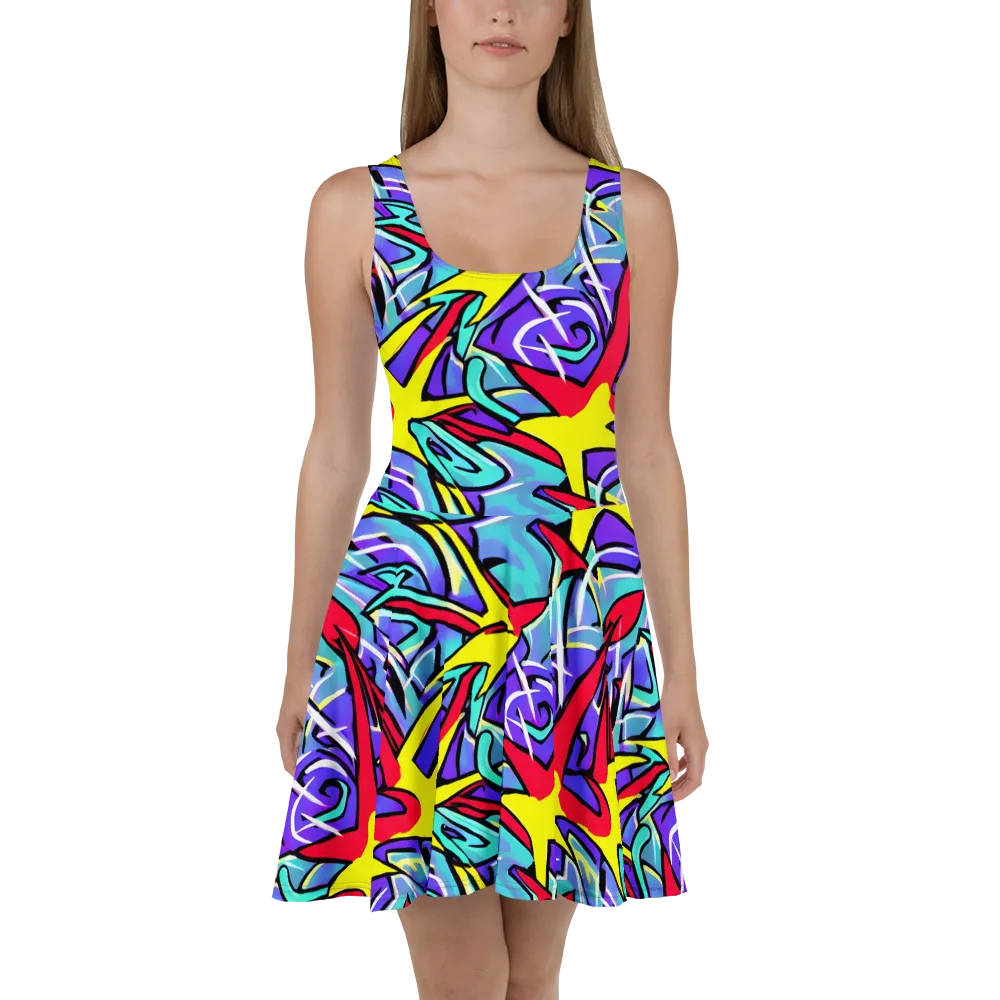 Neon Turbulence on Skater Dress — Front