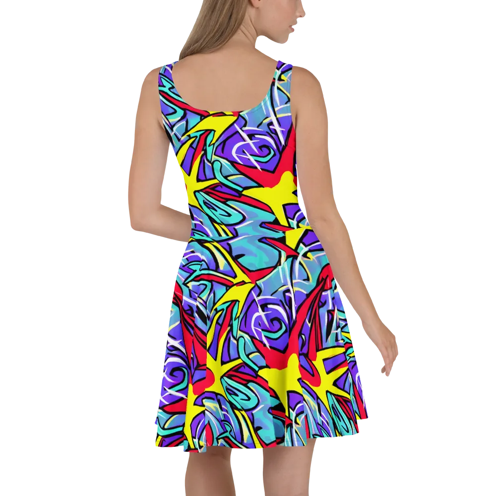 Neon Turbulence on Skater Dress — Back