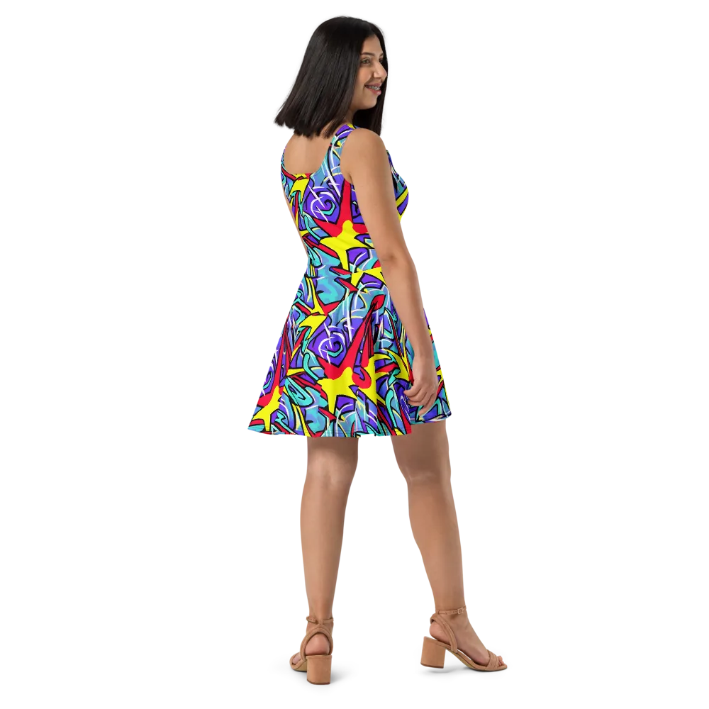 Neon Turbulence on Skater Dress — Right
