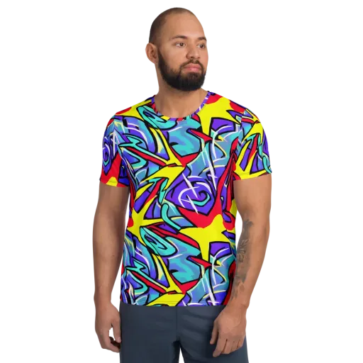 Neon Turbulence on a Men's Athletic T-Shirt