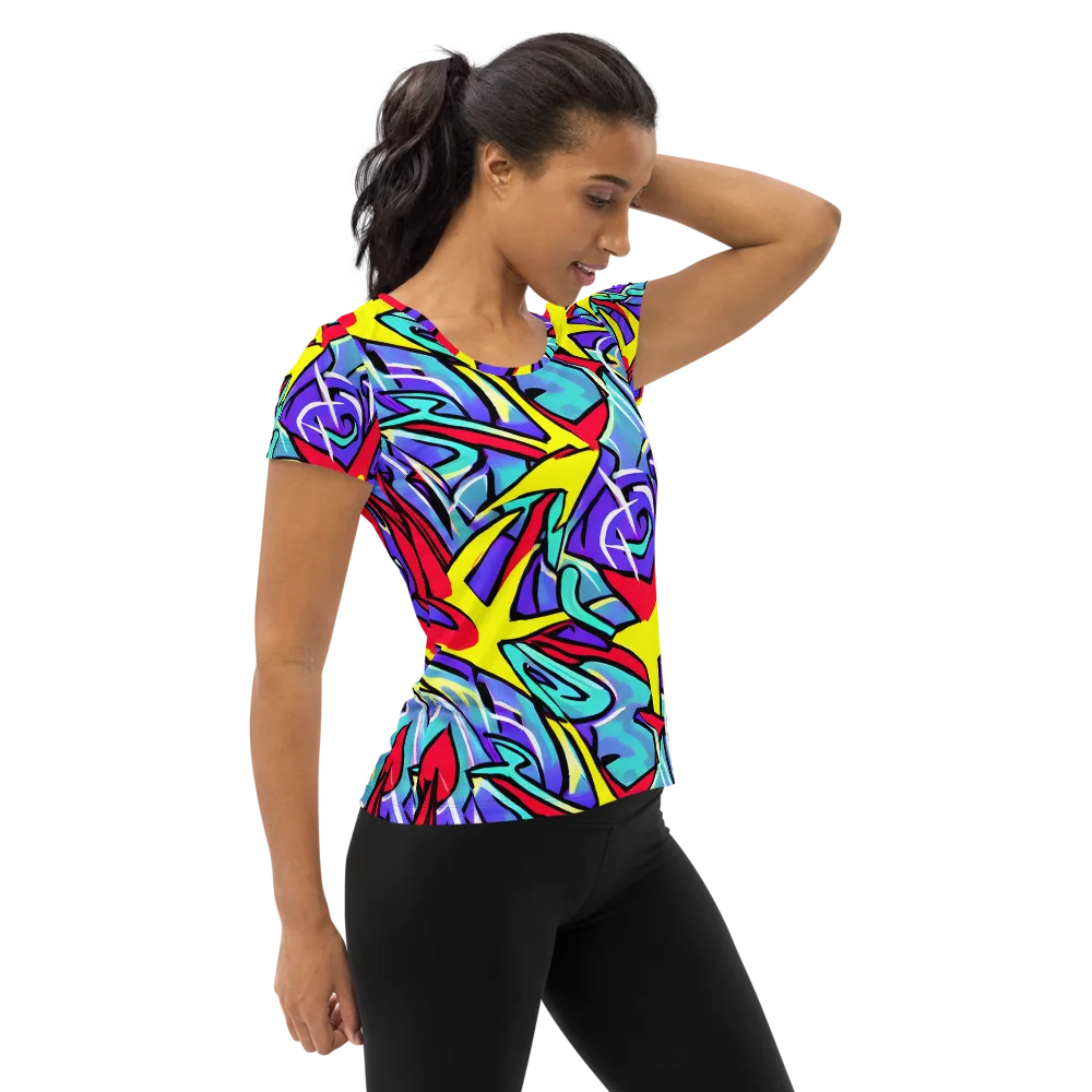 Neon Turbulence on Women's Athletic T-Shirt — Right