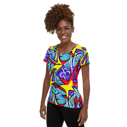 Neon Turbulence on a Women's Athletic T-Shirt