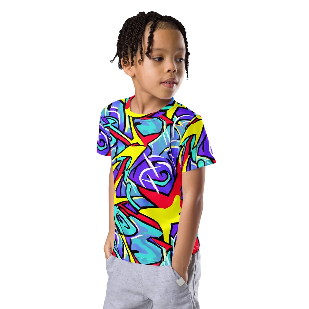 Neon Turbulence on Kids Crew Neck T-Shirt — Left Front